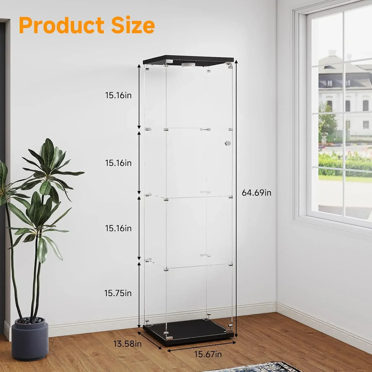 Black Glass Display Cabinet with Lighted Curio Case Single Door Lock for Collectibles