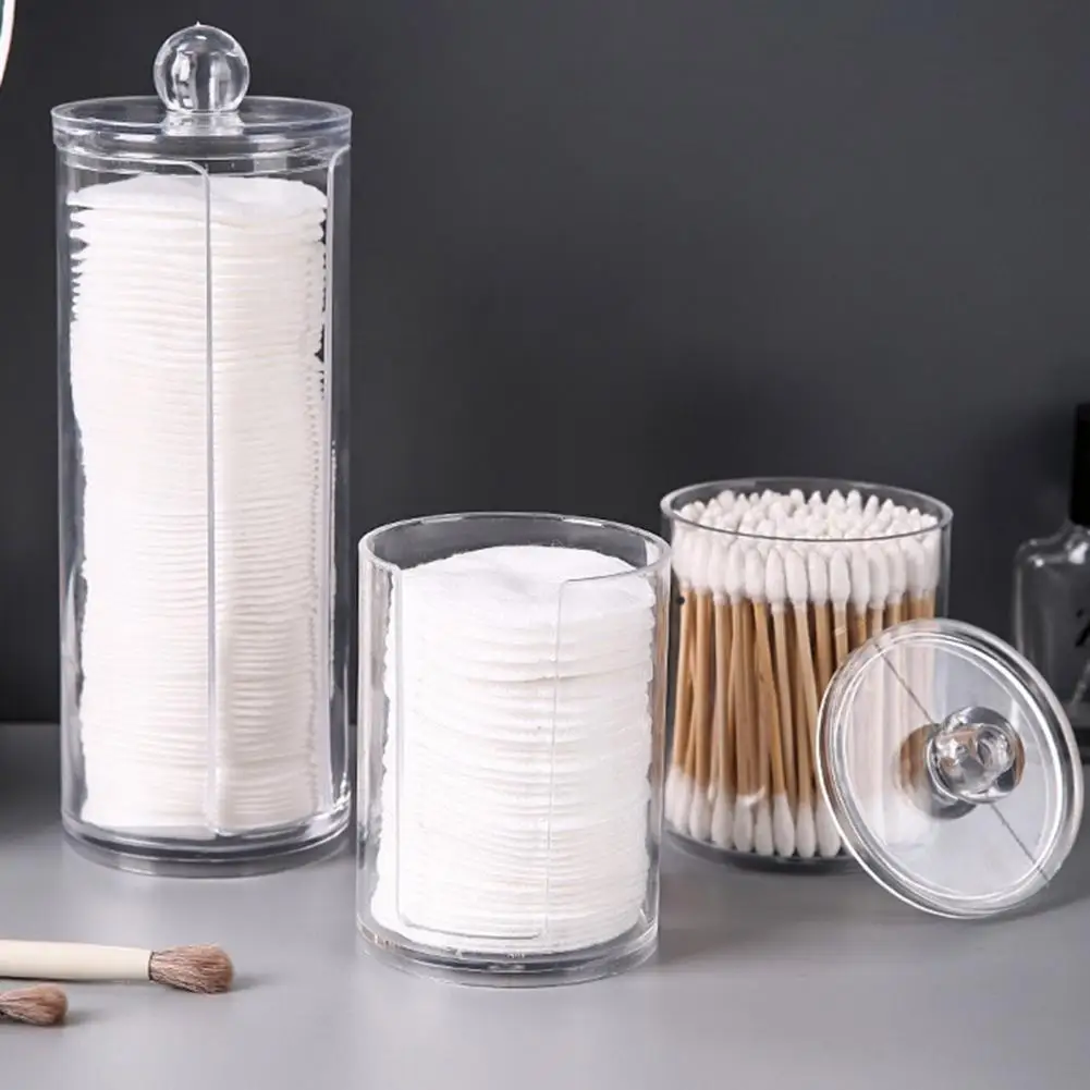 Acrylic Organizer Bathroom Vanity Organizer Transparent Dustproof Cotton Swab Container with Lid Capacity Cosmetic for Home