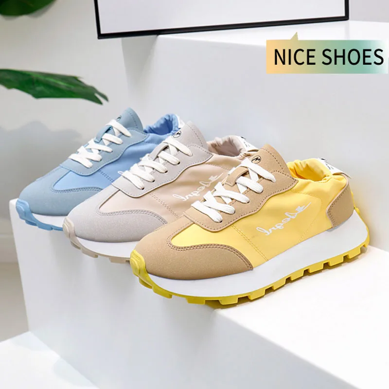 2024 GAT Women Platform Sneakers Leather Panels Cloth Shoes Female Height Increasing Casual Shoes Non-slip Walking Sports Shoes