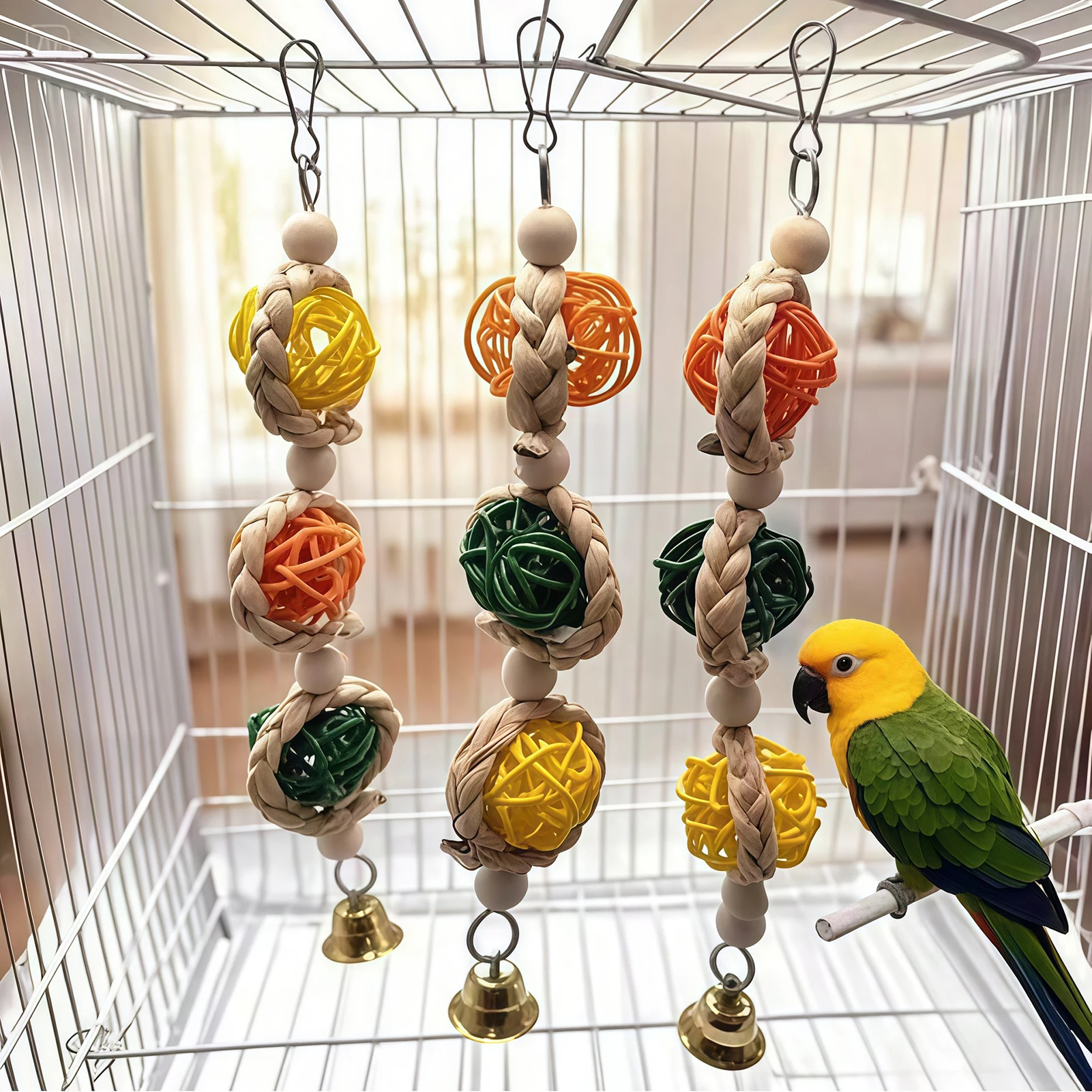 Juguetes Naturales de Bola de Vid para Loros, Juguetes Masticables de Entrenamiento para Periquitos, Agapornis y Aves Pequeñas y Medianas, Accesorios Interactivos para Jaulas
