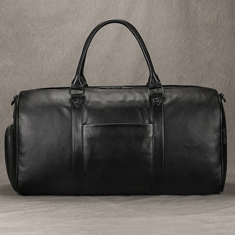 Fashion New Design Leather Travel Bag Soft Cowskin Duffle Bag Black Travel Duffle bag Weekend Bag of men women luggage bag 50 cm
