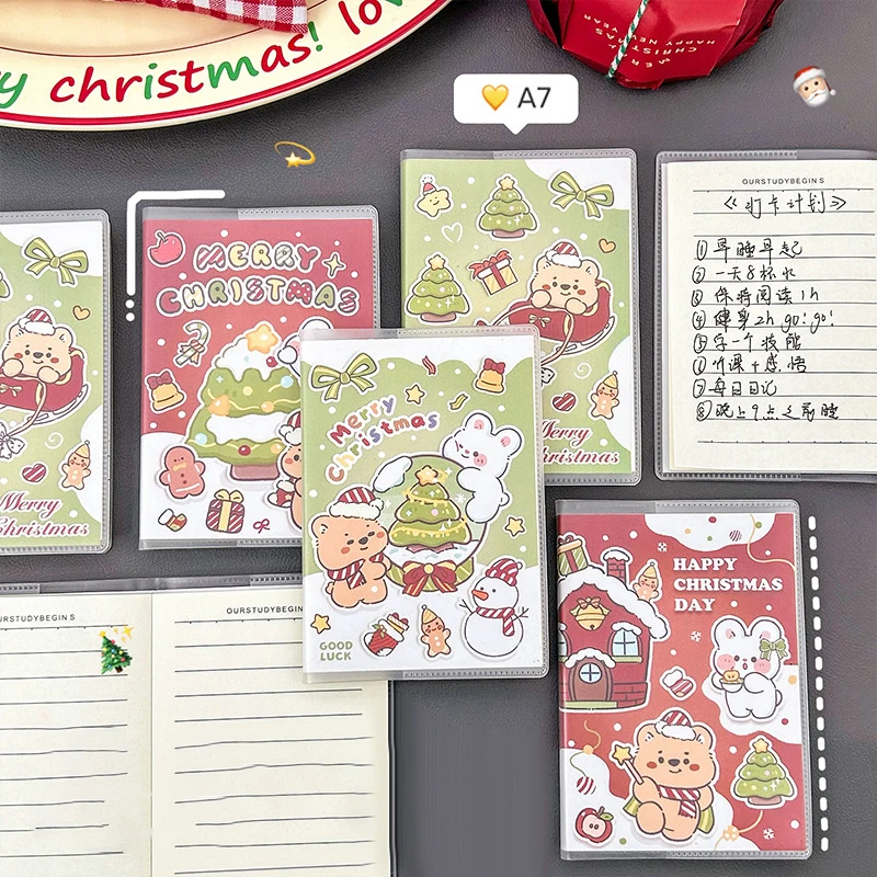 1Pc Creative Cute Mini Loose-leaf Hand Book Cartoon Christmas Detachable Notepad Student Portable Notebook School Supplies