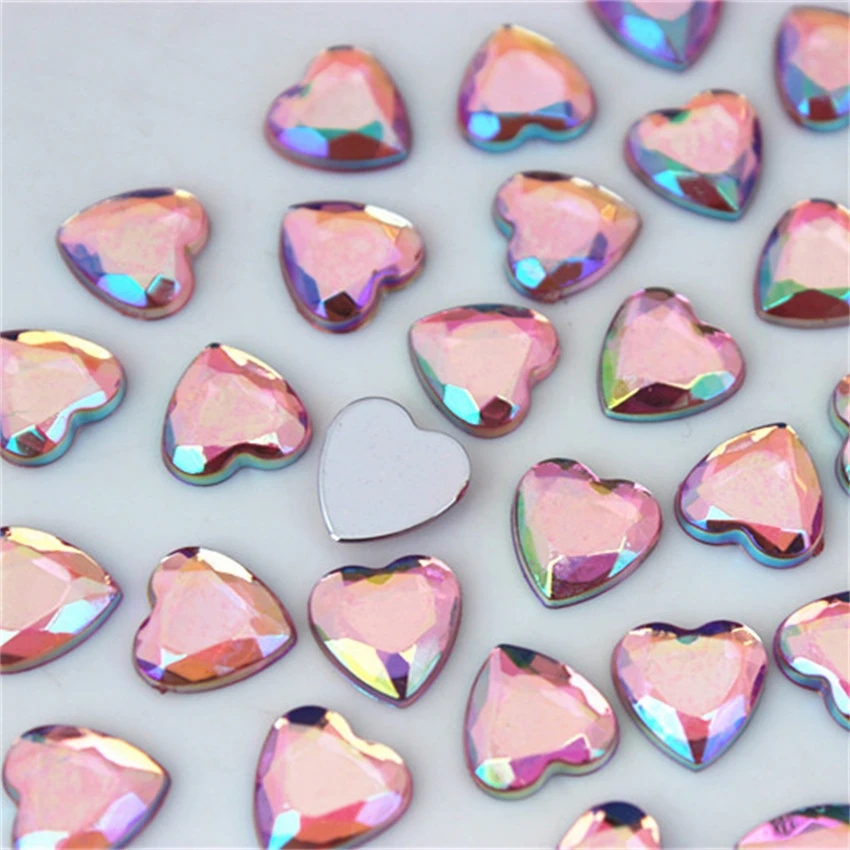 100pcs 8mm Heart Stones Flatback AB Crystals Acrylic AB Rhinestone Trim phone DIY Not Hotfix Jewelry Decoration ZZ460