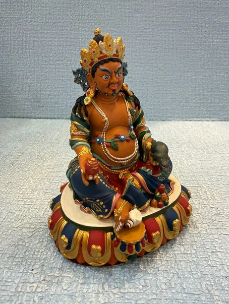 10CM Tibet Painted Yellow Jambhala Buddha Copper Statue