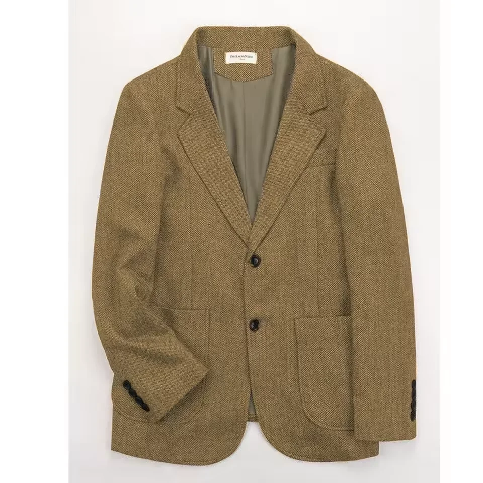 الرجعية البريطانية تويد الرجال سترة السترة متعرجة الصوفية البني دعوى نمط الخريف والشتاء سليم صالح الرجال الفاخرة البدلات الرسمية