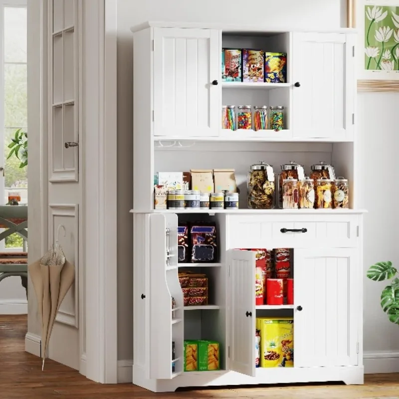 Gabinete de despensa de cocina de 67,7 pulgadas con estante para microondas, gabinete alto para Bar de café con aparador de cocina de almacenamiento con encimera para
