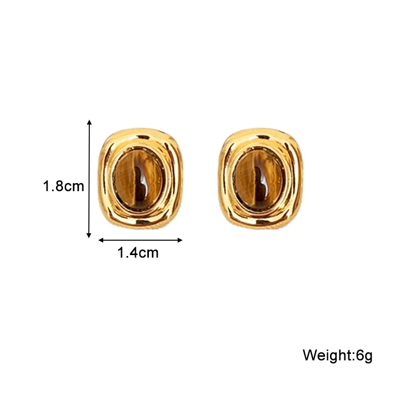 Amber-Color Oval Stud Earrings for Female Gold Color Metal Side Geometry Shape Chic Statement Women's Small Earrings Fashion Jew