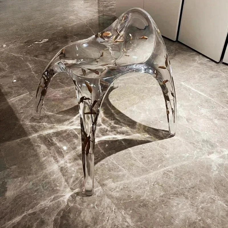 A  Crystal transparent resin modern light luxury Gaudi leisure chair low stool