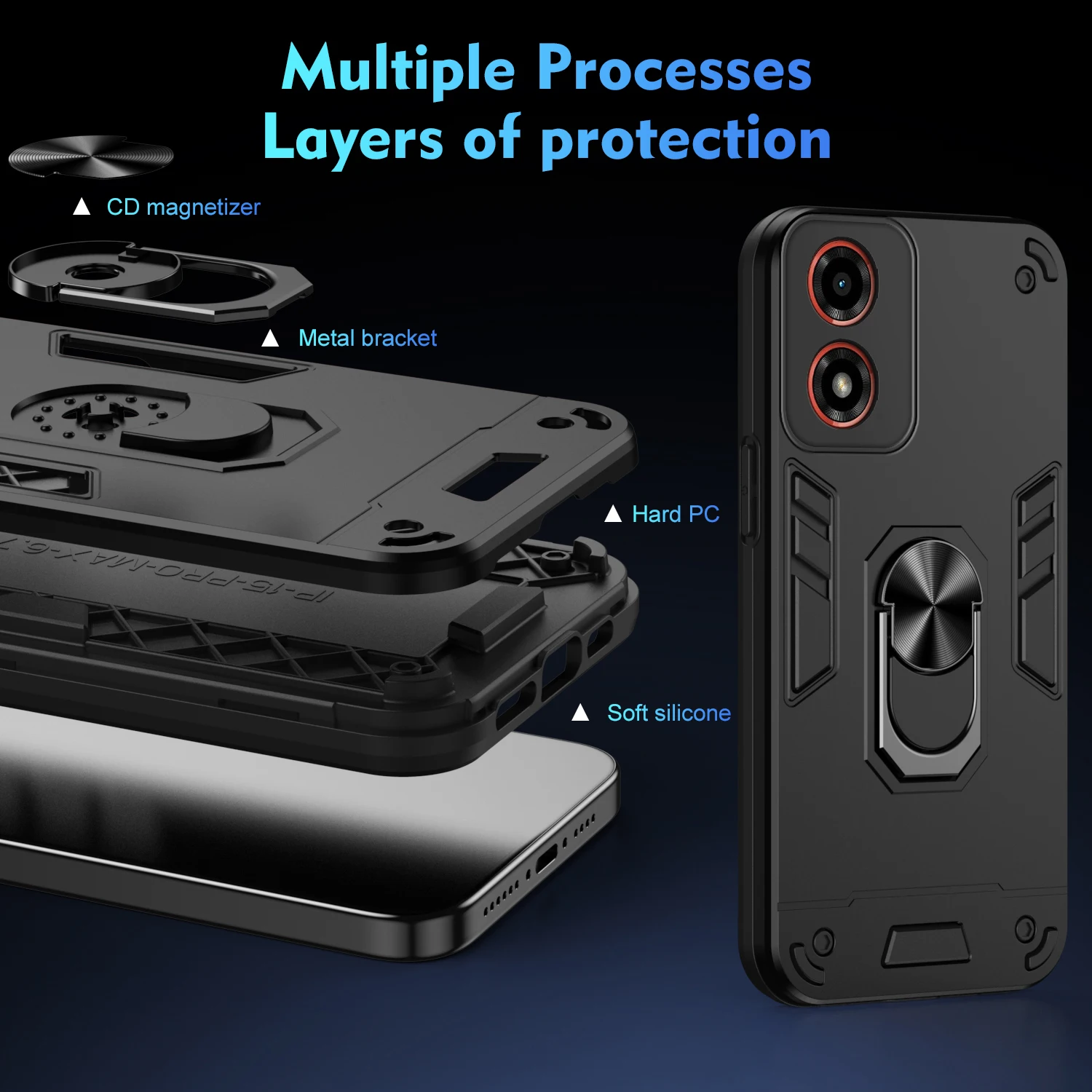 Case for Motorola Moto G04 G24 Power Armor Shockproof Car Magnetic Ring Holder Phone Cover MotorolaG04 XT2421-2 XT2423-1 Coque