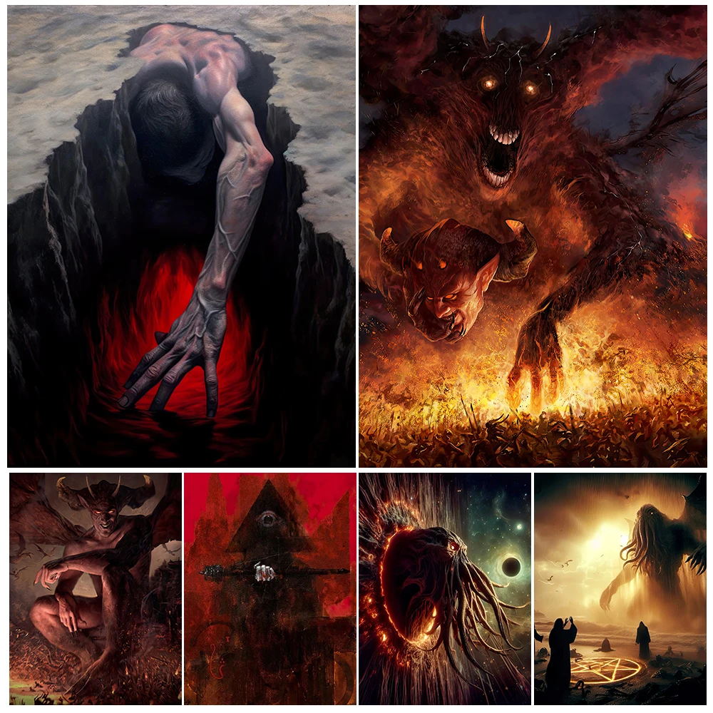 

The Old Ones And The Demons Of Hell Vintage Wall Art Canvas Print Pagan Witchcraft Fantasy Art Poster Print Home Decor Unframed