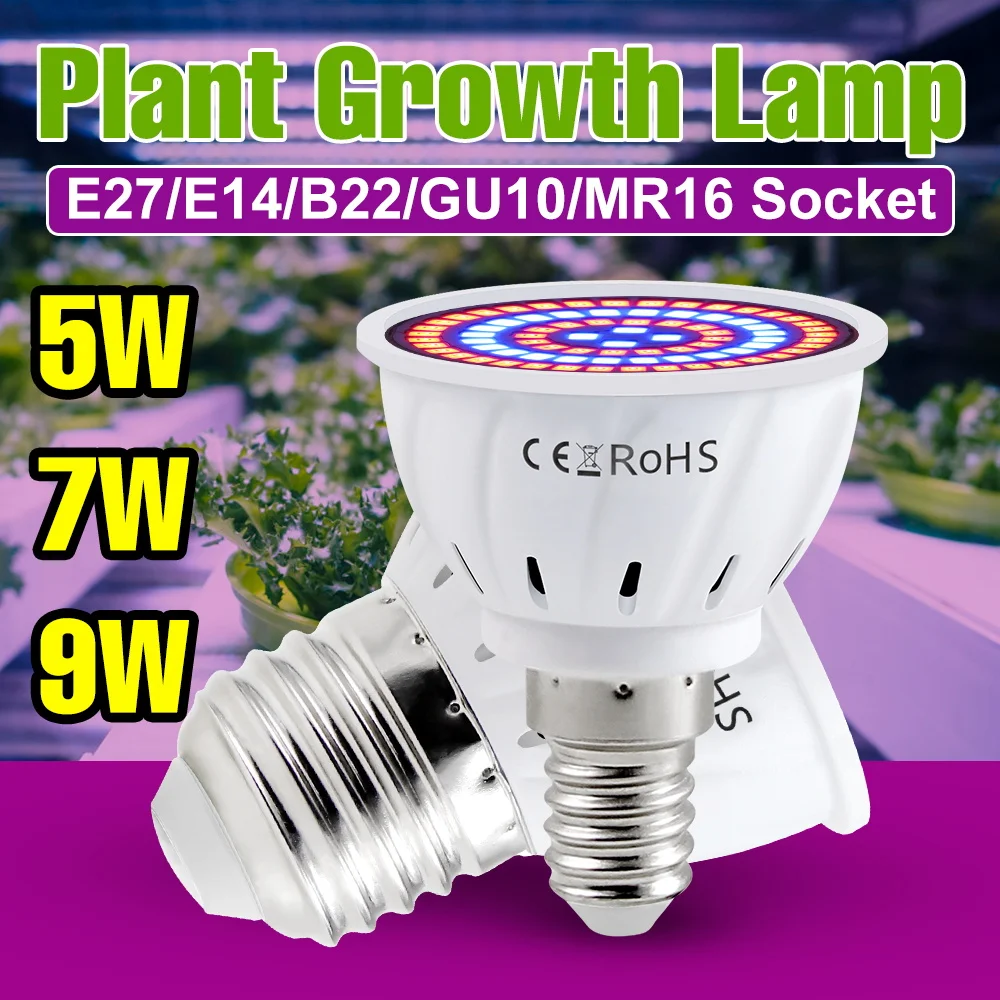 

9W LED Grow Light E27 Full Spectrum 220V Plants lamp E14 Plants UV Hydroponic Seeds Lamp GU10 For Vegetable Flower Fill Lighting