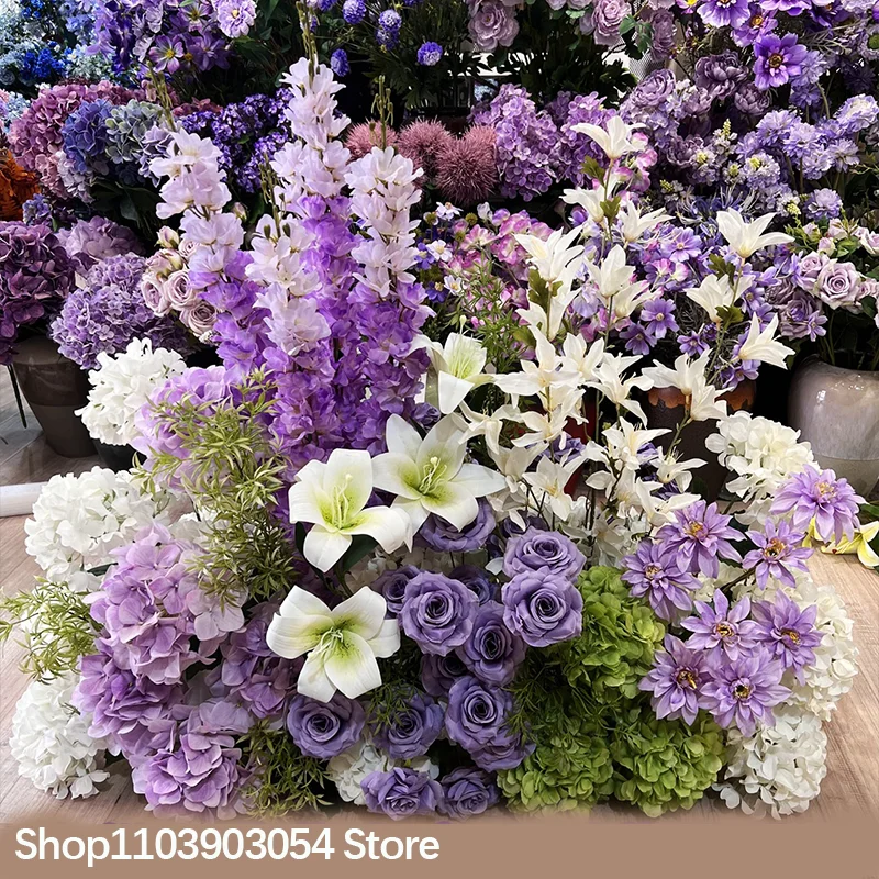 3D Grüne Pflanzen Rosen-Hortensien-Blumenreihe Hochzeitstisch Floristik Kommerzielle Platz-Trennwand Hotel-Szenen-Layout Bodenblumen-Dekoration – Detail 4