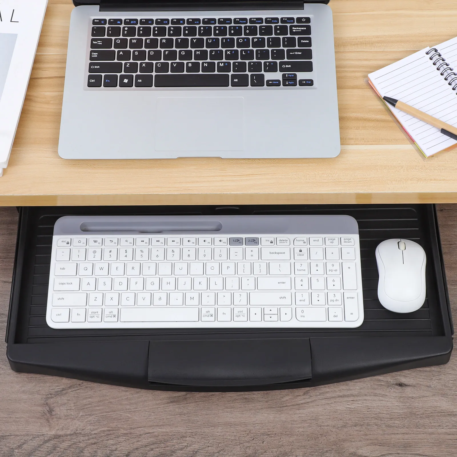 Office Keyboard Tray Aluminum PP Under Desk Keyboard Storage Slide Out Drawer Space Saving Drawer Type Tray Desk Organizer