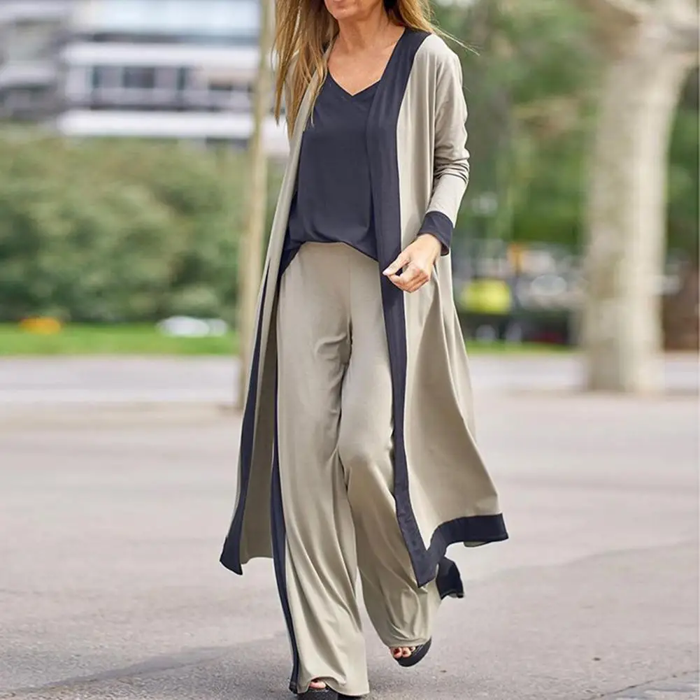 

3pcs Pants Suits Women Outfits Casual Long Sleeve Cardigan Coat Sling Top Wide Leg Pants Women Three-Piece Set conjunto femenino