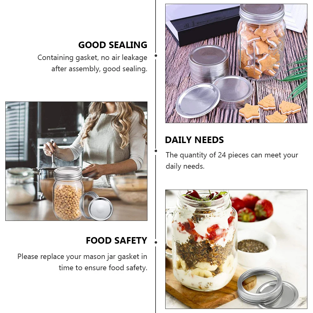 

24pcs Mason Jar Lids Split Type Leak Proof Metal Sealing Caps For Bottles Storage Solid Tin Lids Cover Kitchen Bar Supplies