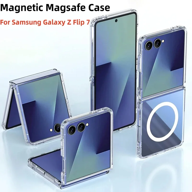 

Для Samsung Galaxy Z Flip 7 6 5 5G Чехол Transaprent Magnetic Magsafe Чехол для Galaxy Z Flip7 Защитный чехол для беспроводной зарядки