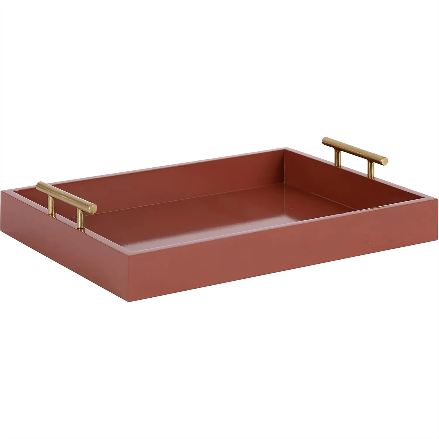 

Decorative Modern Rectangular Tray, 16.5 x 12.25 Inch Red and Gold Serving Tray for Storage, Organization, Display