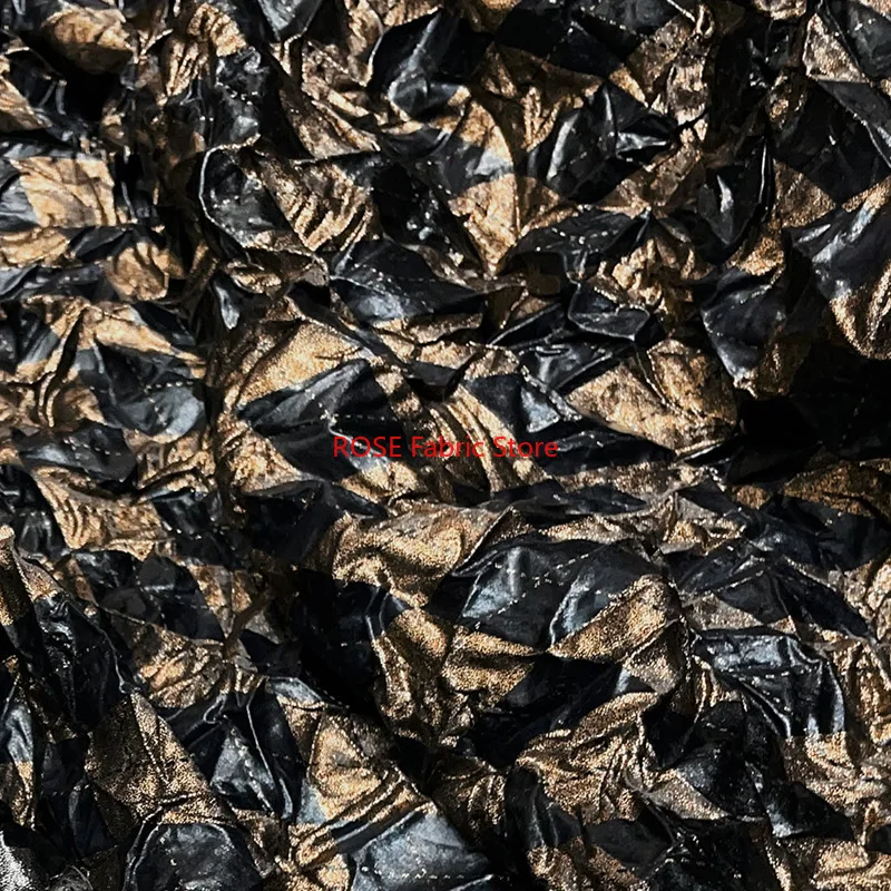 

1 yard Black Gold Silver Twisted Texture Pleated Fabric Shimmering Creative DIY Designer Fabric