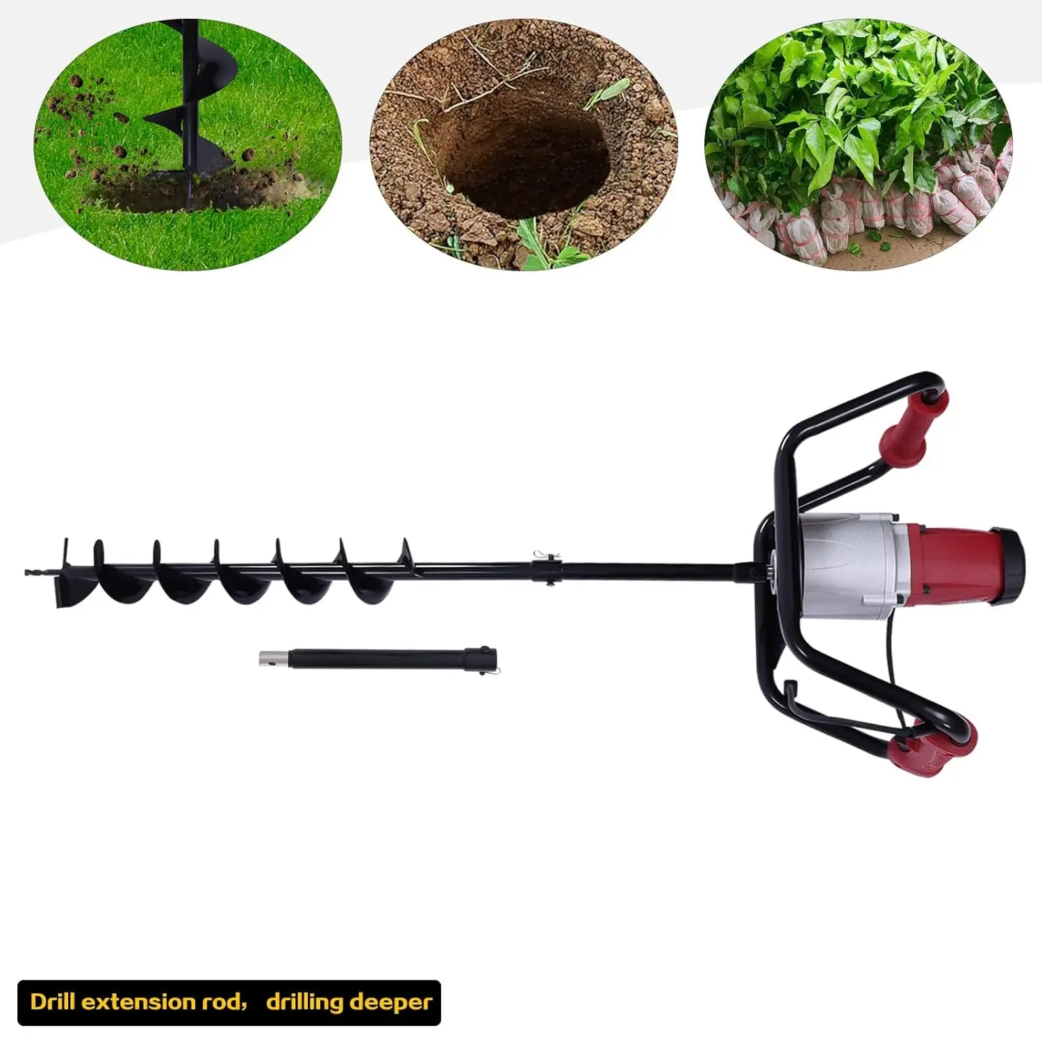 Dyrabrest 1500W Electric Post-Hole Digger With 6-Inch Auger Bit Earth Auger Post Hole Digger Electric For Post Holes Earth