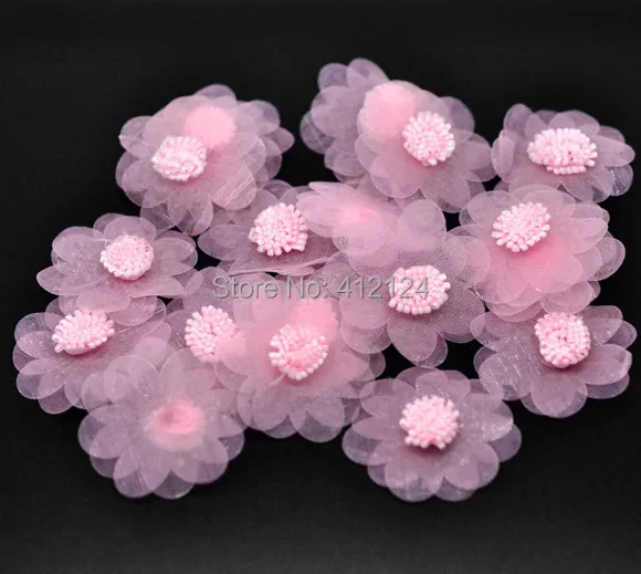 

500 шт. розовые цветы из органзы, украшения для скрапбукинга, декоративные цветы и венки, ювелирные изделия, фурнитура «сделай сам», оптовая продажа, 45 мм