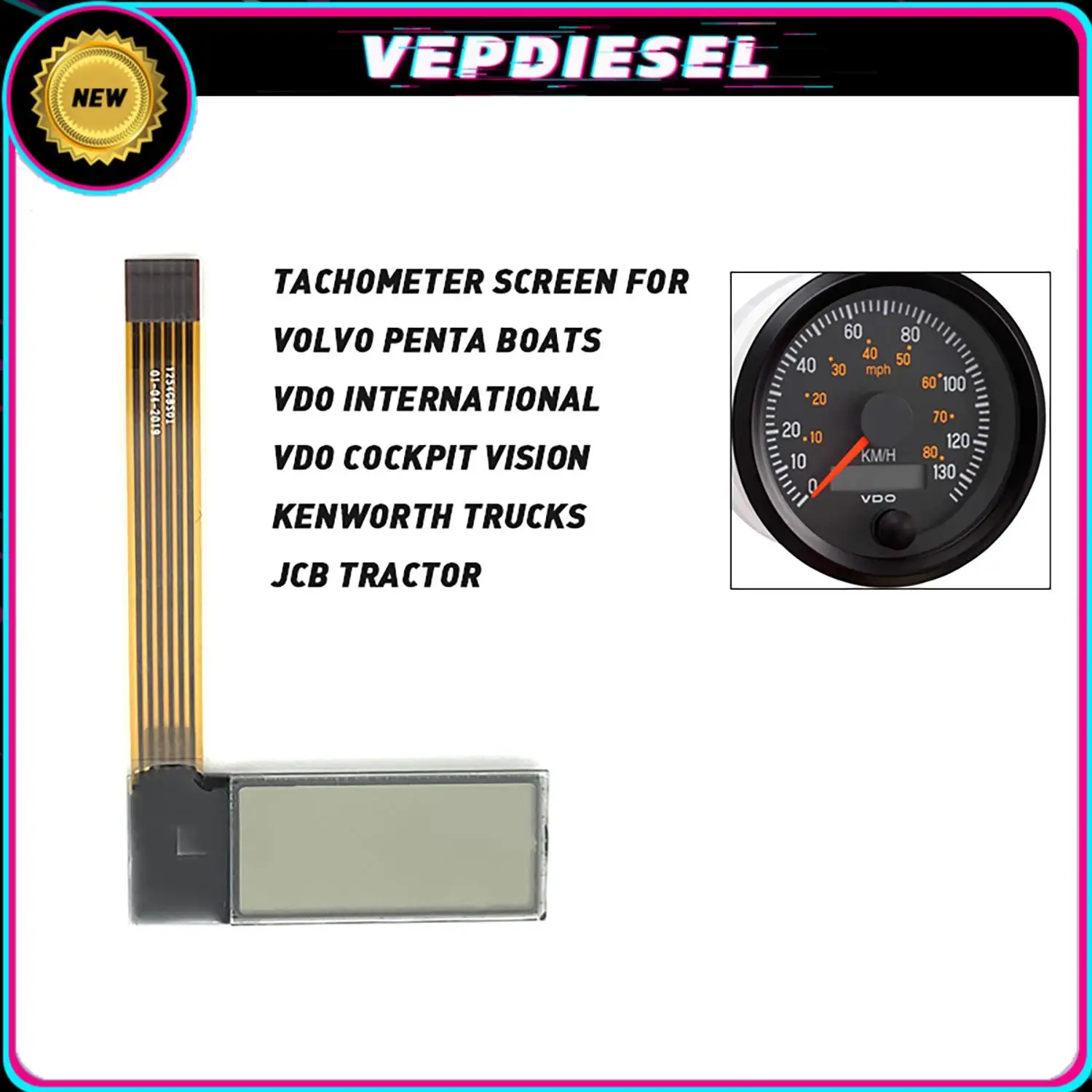 

New VDO Tachometer LCD Screen for Kenworth JCB Volvo Penta Boat Yanmar Marine Hour Meter Display Auto Electronic Components