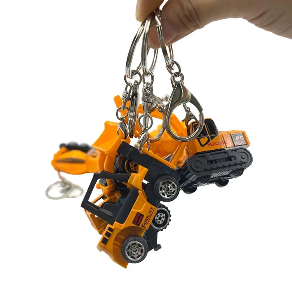 Mini Truck Keychain Forklift Tractor Excavator Roller Alloy Model with Buckle Engineering Car Model Toy Key Ring Party