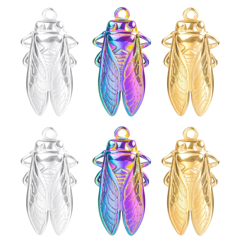 6pcs Animal Cicada Pendants For Jewelry Making Stainless Steel Charm Punk Accessories Cricket Pendant Charm DIY Necklace Earring