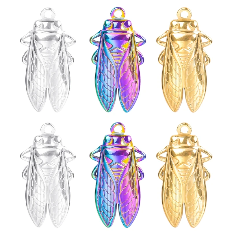 6Pcs Dier Cicade Hangers Voor Sieraden Maken Rvs Charm Punk Accessoires Cricket Hanger Charm Diy Ketting Oorbel