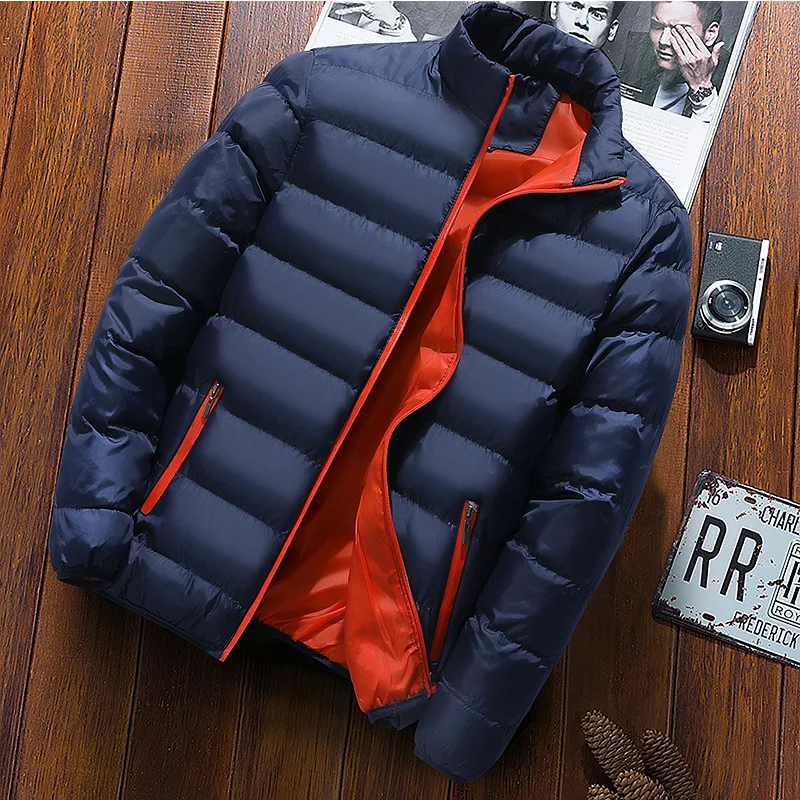 Jaqueta acolchoada de algodão casual masculina, Parka grossa quente, casacos quebra-vento, gola com suporte sólido, outerwear masculino, inverno, novo