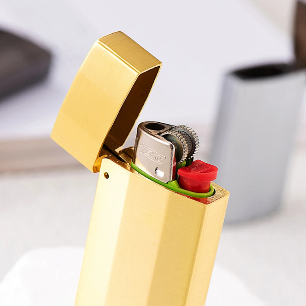 Zinc Alloy Lighter Case For Bic J5 Mini Lighter Vintage Lighter Holder Creative Flip Cover Protective Shell view 4