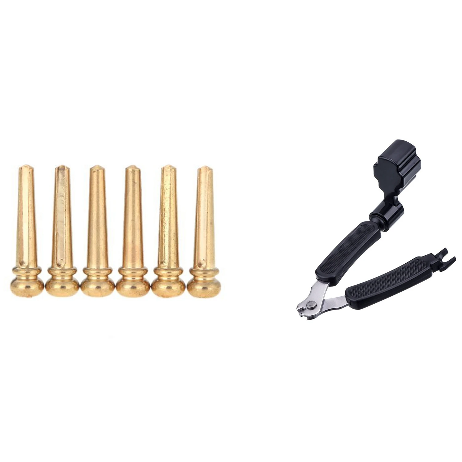NEW 6 Pieces Brass Folk Acoustic Guitar Bridge Pin Peg Nail Metal with Black 3 in 1 Multifunction Guitar String Winder