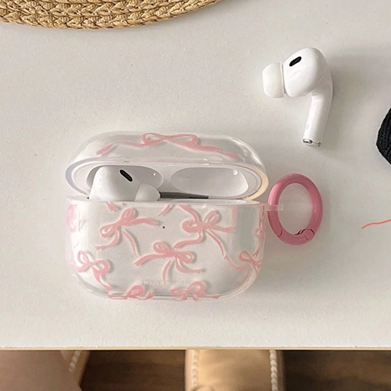 Розовый чехол с бантом для Airpods 1/2/3/4, мягкий защитный чехол, чехол для беспроводных наушников Bluetooth для Airpods Pro 2, чехол с брелоком