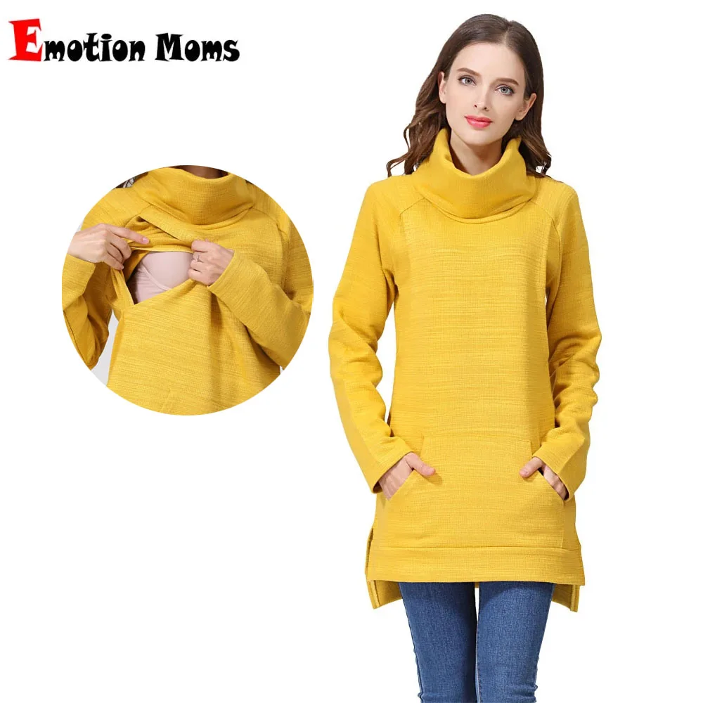 Emotion Moms Elegant Maternity Clothes Thermal Breastfeeding Coat Turtle Neck Nursing Sweaters Hoodie the Colour of  Yellow