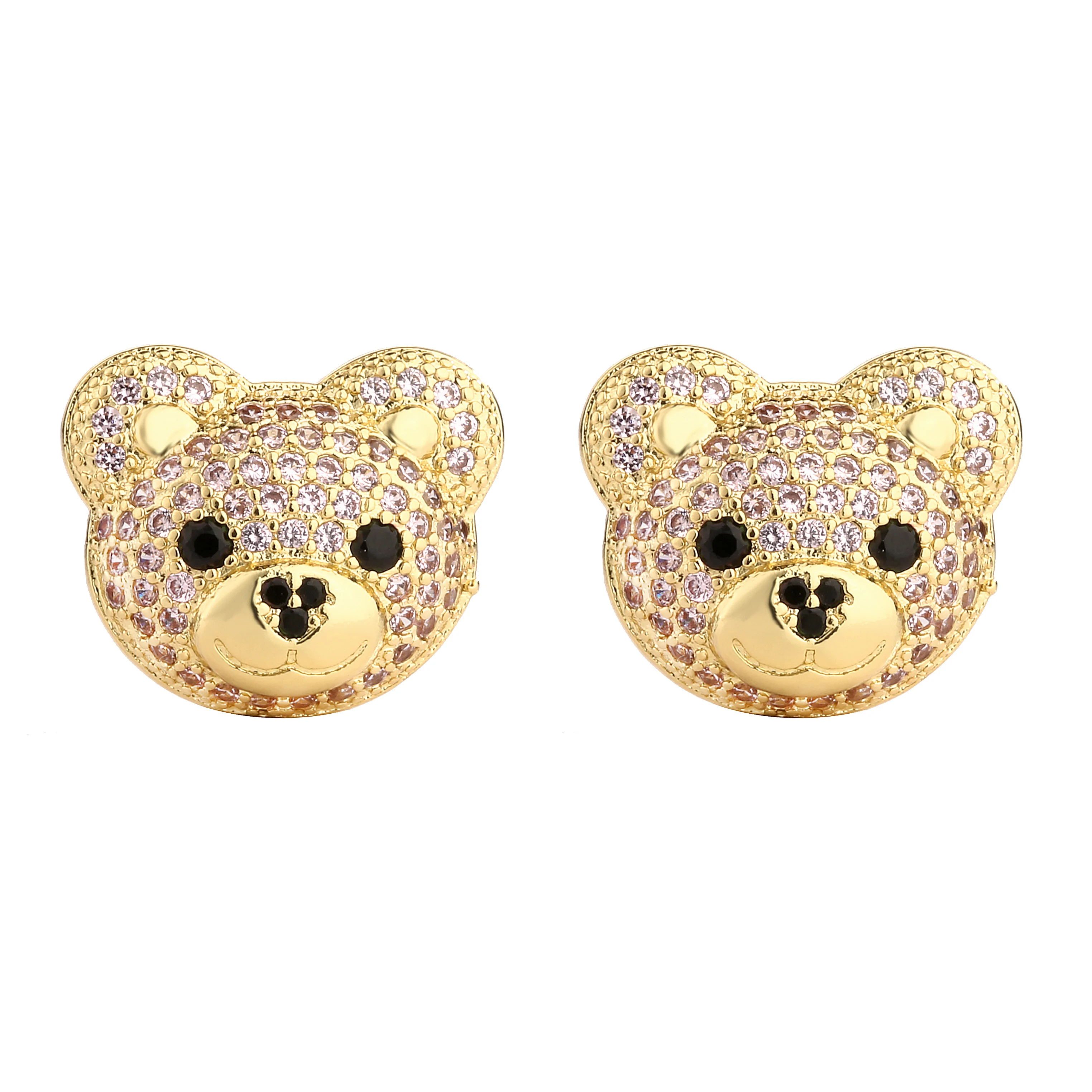 HECHENG,Cute Gold Plated Colorful CZ Bear Earrings Multi Color Bear Ear Stud Fashion Zircon Animal Stud Earring