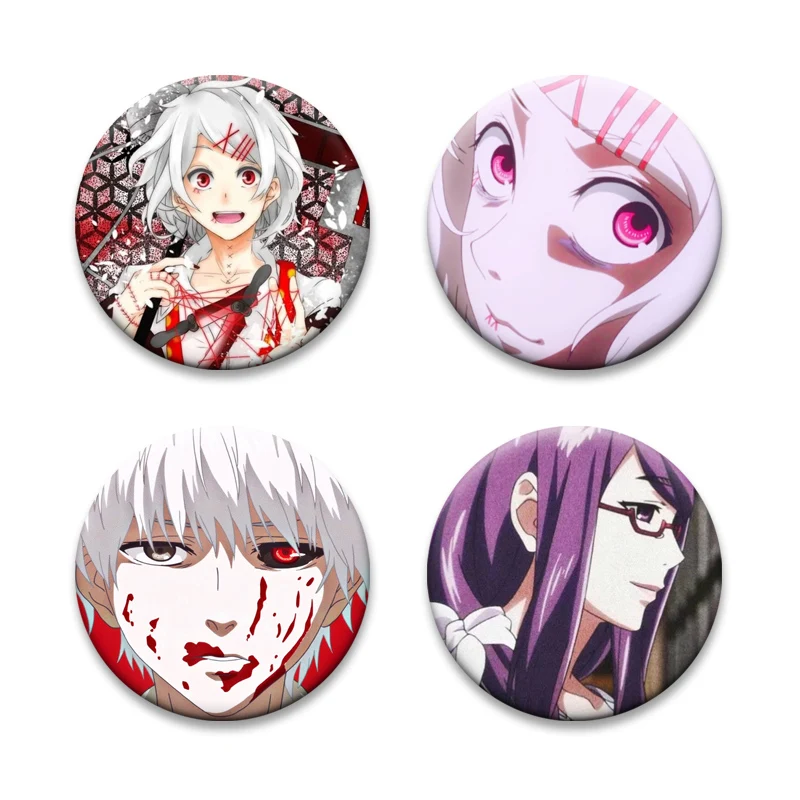 58mm Anime Icons Brooches Kaneki Ken,Suzuya Juuzou,Eto,Kamishiro Rize Pins for Backpack Accessories Cartoon Badge Jewelry Gifts