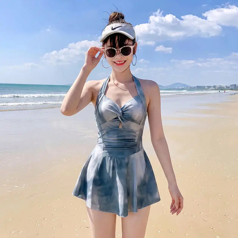 Summer New Women One-Piece Swimsuit Belly Covering Sun Protection Cover Beach Hot Spring Vacation Tie Dye Sexy Backless Swimsuit