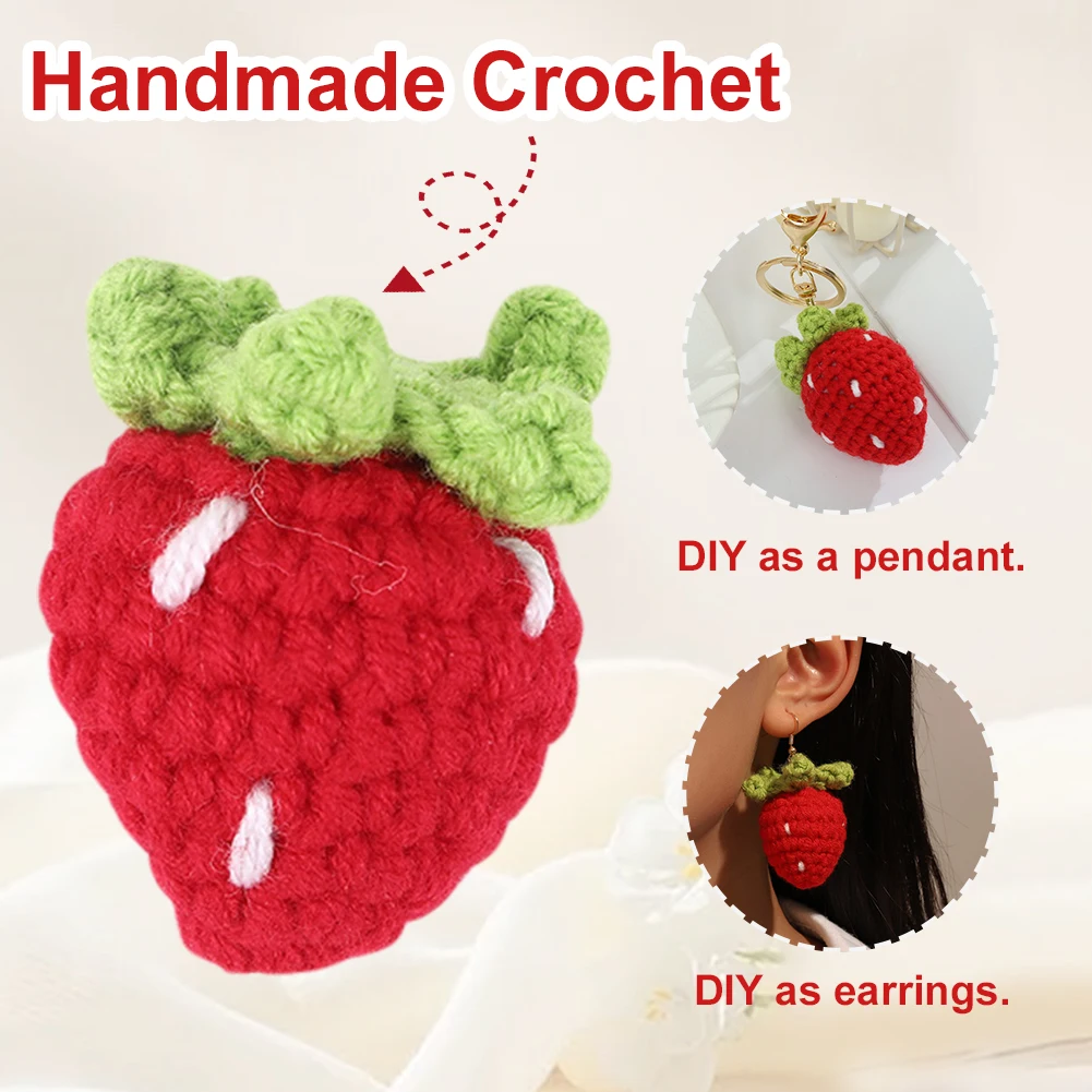 Cute Crochet Strawberry Car Hanging Ornament Yarn Craft Supplies Hand Knitted Strawberry Pendant Soft Crochet Strawberry Pendant