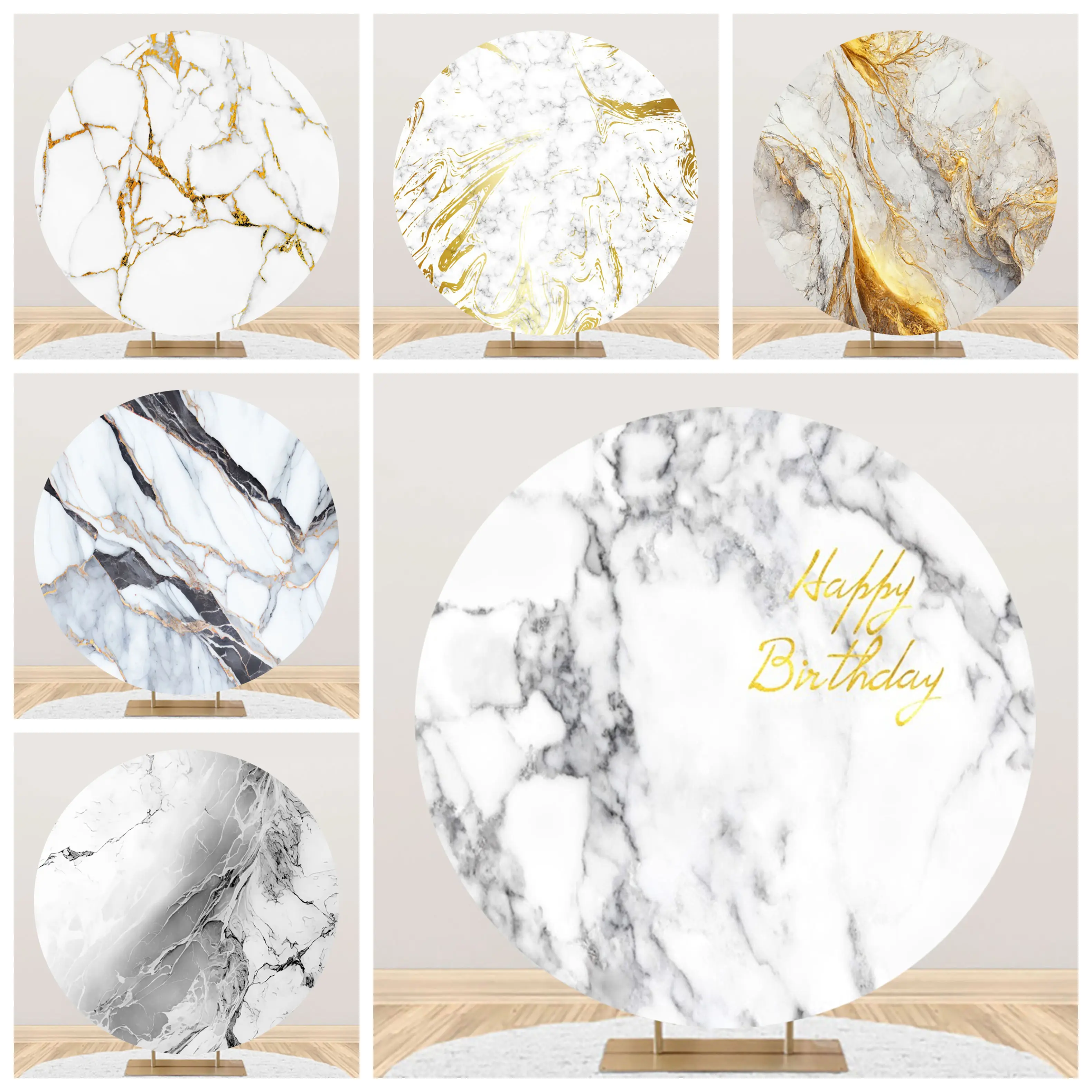 大理石ゴールドテクスチャラウンド豪華背景ベビーシャワーインテリア誕生日パーティーデコレーション写真撮影背景フォトスタジオ