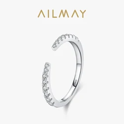 Ailmay 925 Sterling Silver Fashion Open Size Sparkling CZ Index Finger Ring For Women Classic Wedding Engagement Fine Jewelry