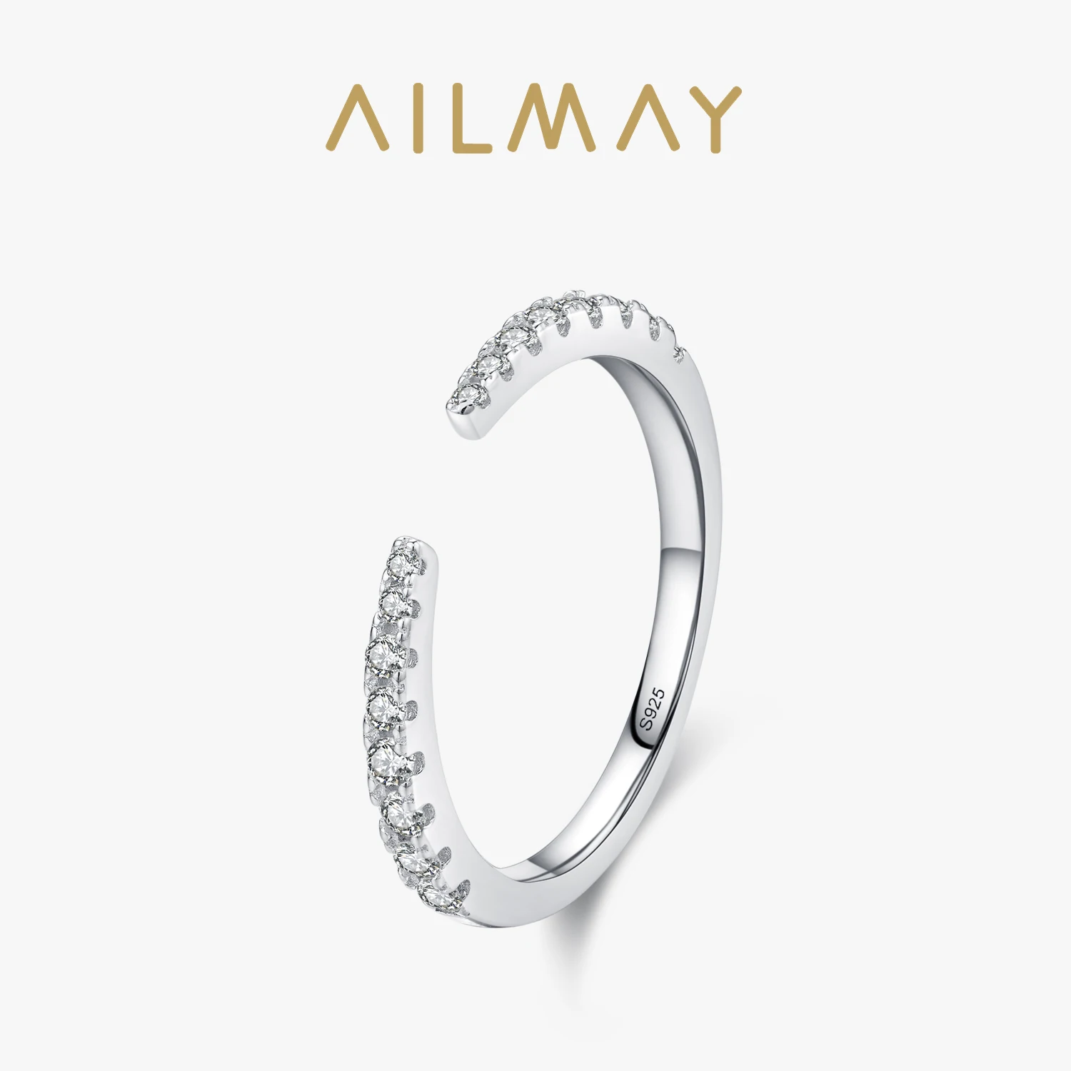 Ailmay 925 Sterling Silver Moda w otwartym rozmiarze błyszczący pierścień na palec wskazujący dla kobiet klasyczny elegancka biżuteria zaręczynowa ślubny