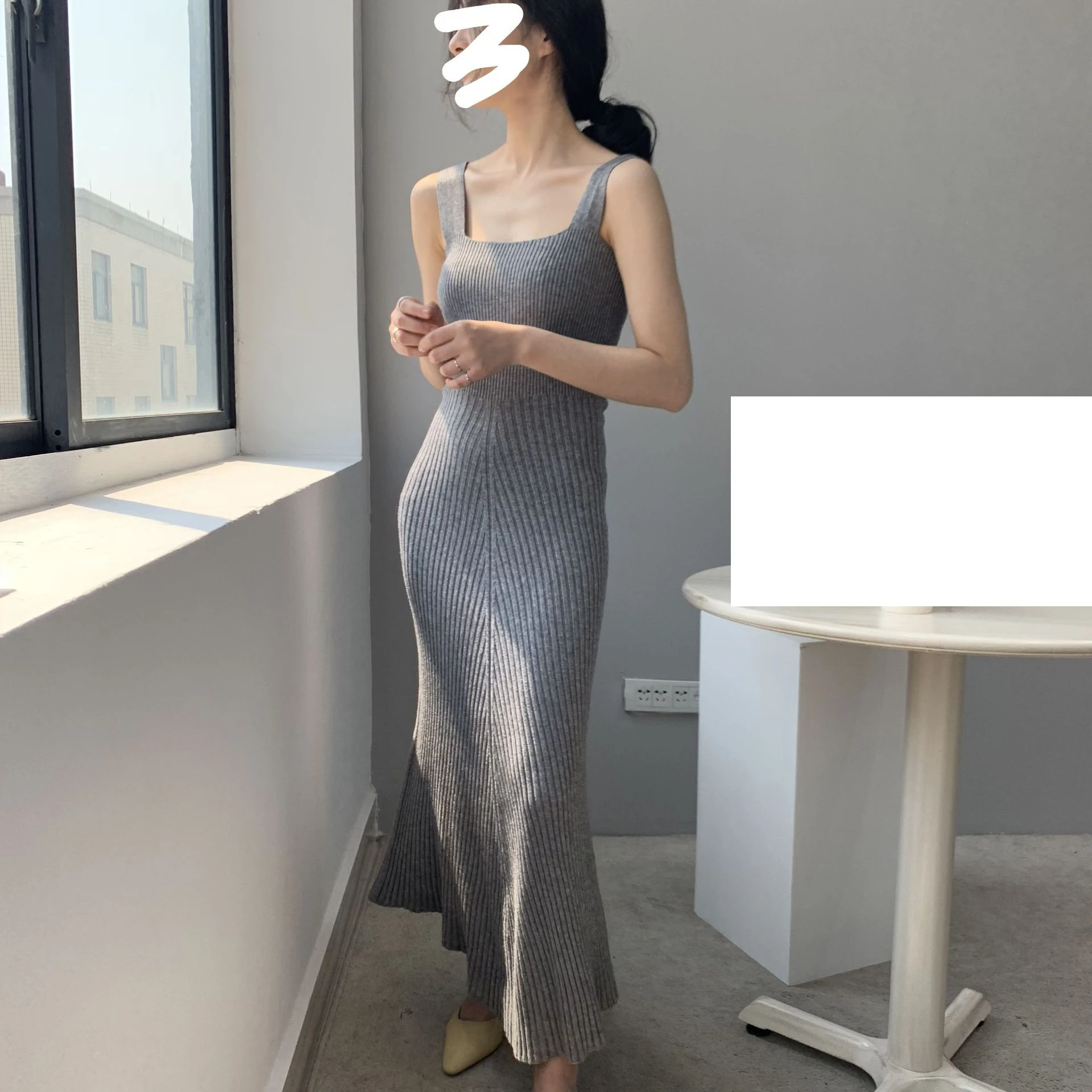 2024 New Women Sexy Sleeveless A-Line Long Dress Solid Color Knitted Material High Stretch Slim Long Sweater Maxi Dress Vestidos