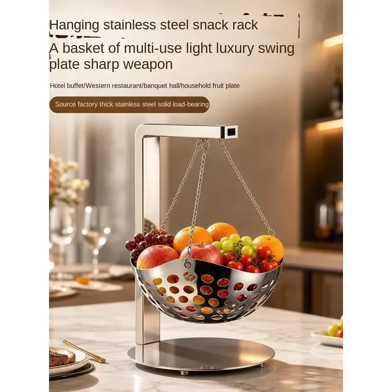 French Style Stainless Steel Silver Hanging Fruit Plate Delicate Appetizer Rack All in One Buffet Stand for Restaurant Home