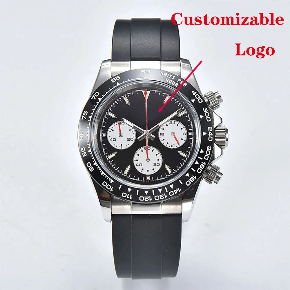 Silver custom men wristwatch VK63 movement chronograph sapphire glass stainless steel strap Business men waterproof watch 10Bar