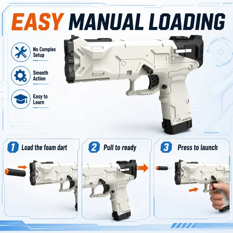 Kids Soft Bullet Interactive Toy, Manual Loading Reusable Bullets Outdoor Game Toy