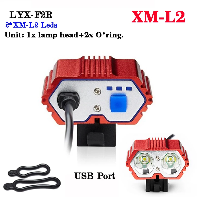 XM-L2 Led Strong Light Bike Lamp Head DC USB Charging Port Bicycle Light Outdoor MTB Headlight Riding Lighting Accessories