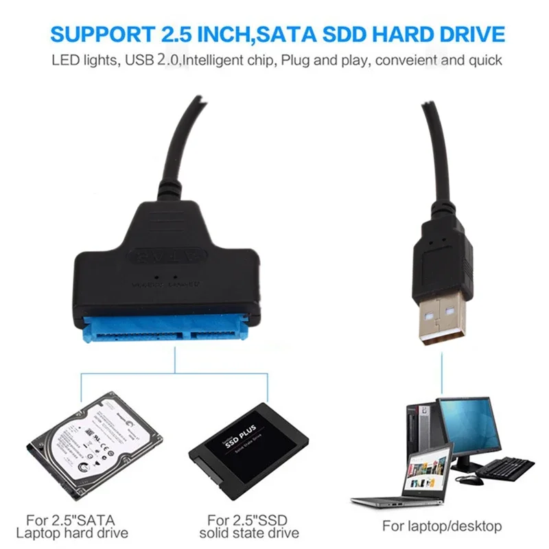 Kabel SATA do USB 3.0/2.0 dla dysków HDD/SSD 2,5 cala, adapter USB do SATA III 6 Gbps do zewnętrznego dysku twardego, 22-pinowy — zdjęcie 5