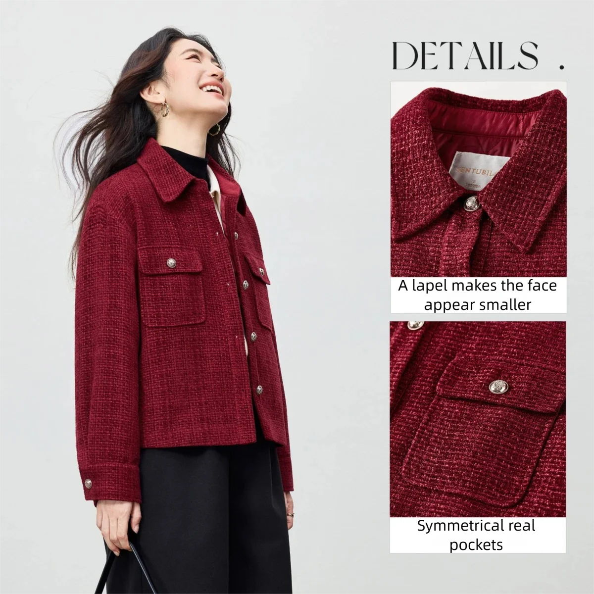 SENTUBILA Damen-Chenille-Steppmantel, 2025, Winter-Umlegekragen, lockere Jacke mit tief angesetzter Schulter, elegantes warmes Oberteil 154WA3687