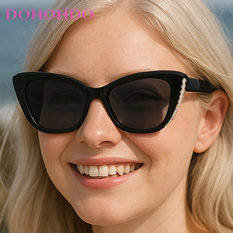 Vintage Trendy Pearl Decorate Brand Sunglasses Women Men Cat Eye Brand Designer Driving Shades Travel Eyewear Unisex UV400 очки