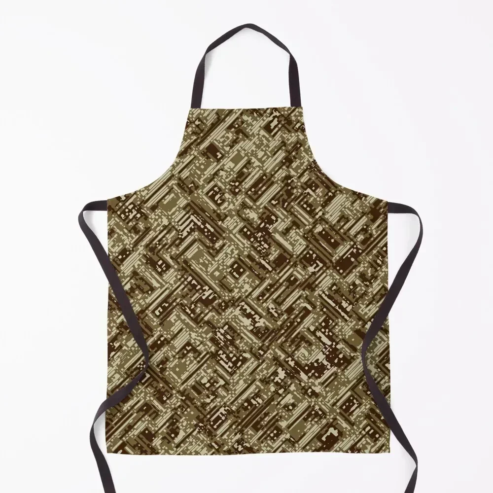 

Desert Camouflage Distorted Lines Patterns in Green, Brown and Sand Apron Waiter Uniforms For Kitchen Women Apron