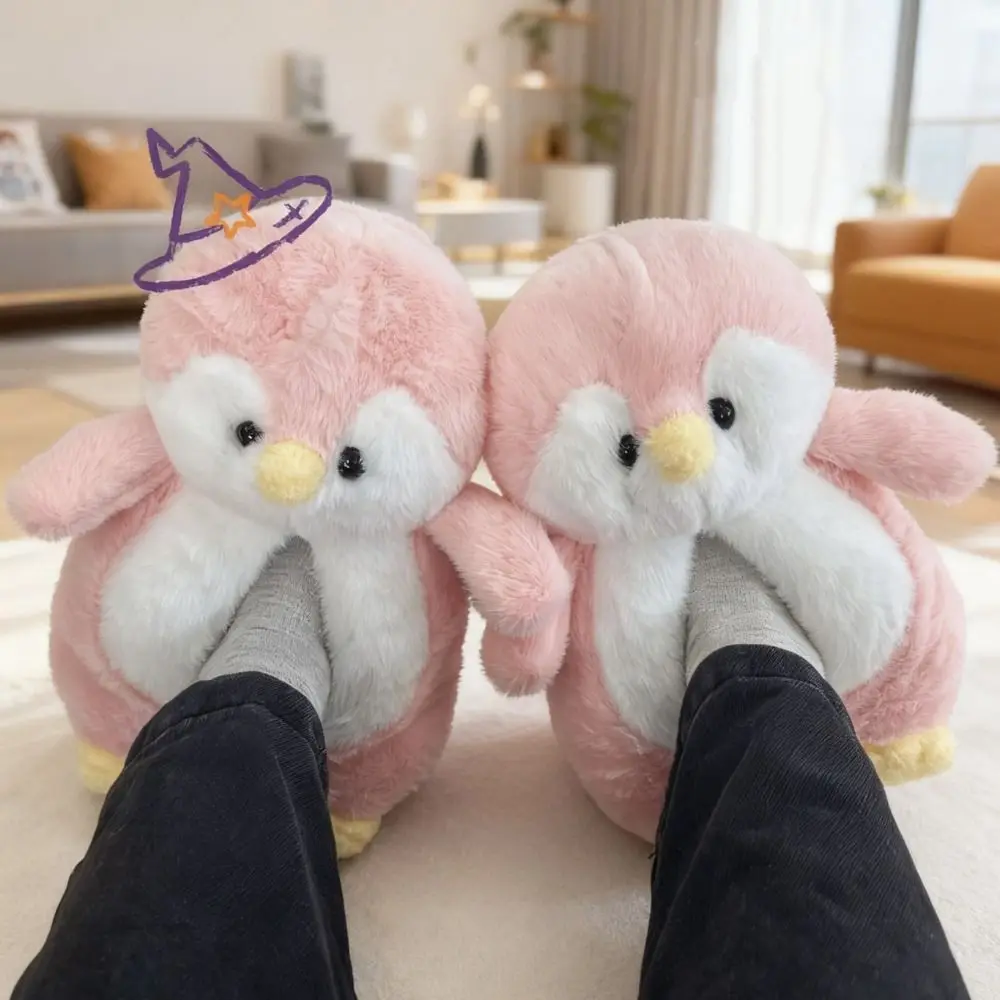 

Плюшевые тапочки с изображением панды и капибары, домашняя одежда, меховые тапочки с рисунком пингвина, утепленные нескользящие зимние хлопковые туфли для женщин и мужчин